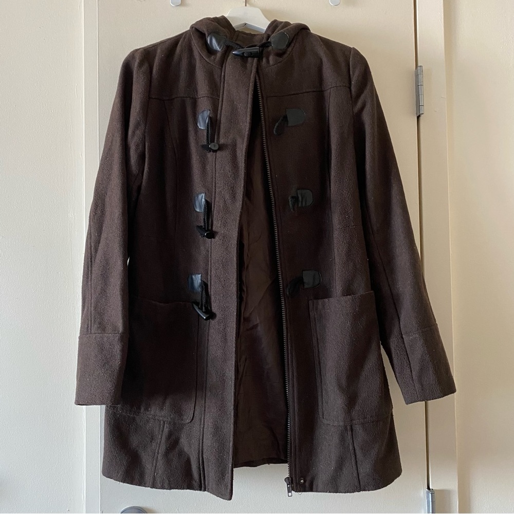 Ambiance Apparel, Brown Hooded Peacoat, Women’s Size Small